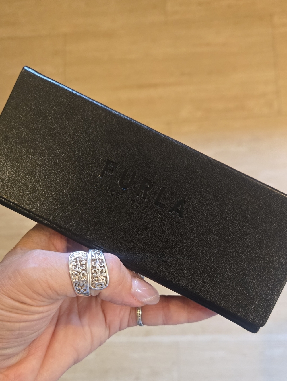 FURLA Unisex Black Pyramid Eyeglass Case
